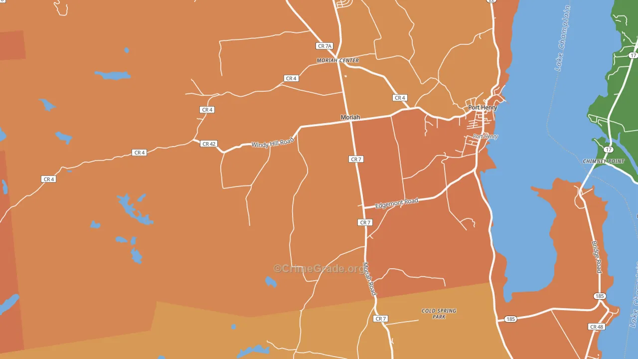 Moriah, NY Map of Burglary Rates