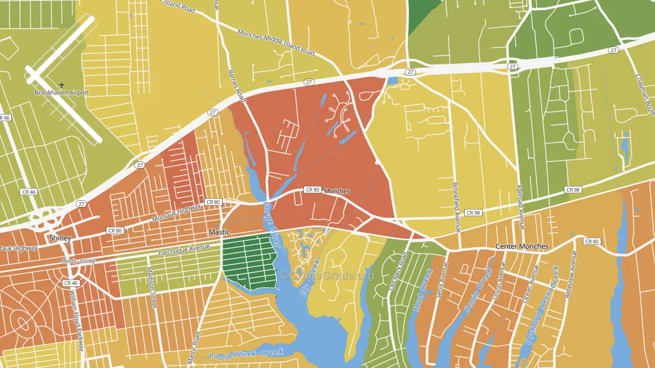 Moriches, NY Map of Burglary Rates