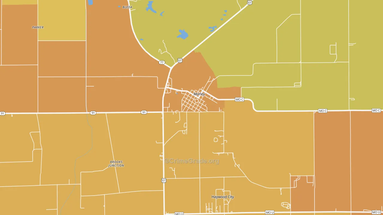 Morley, MO Map of Burglary Rates