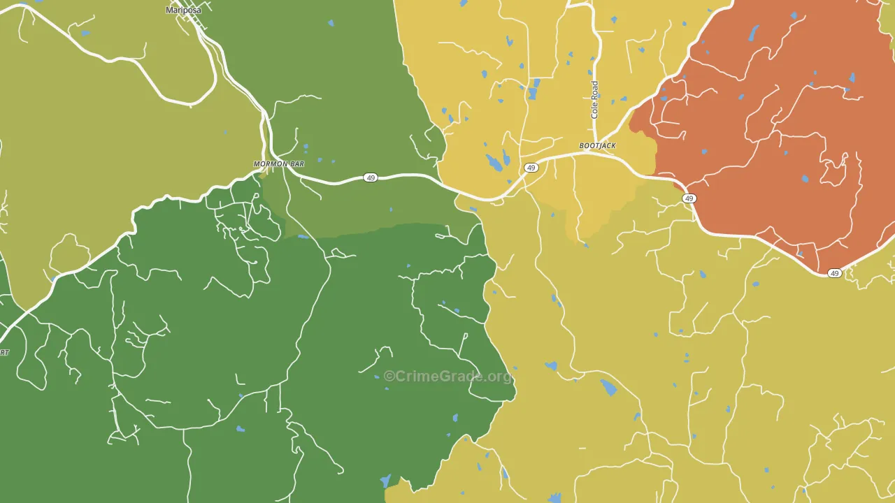 Mormon Bar, CA Map of Burglary Rates
