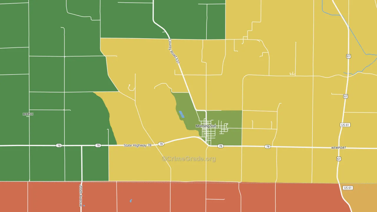 Morning Sun, IA Map of Burglary Rates