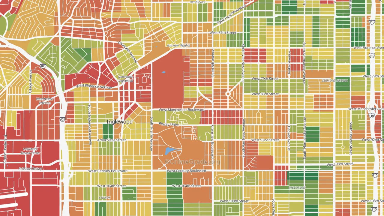 Morningside Park, Inglewood, CA Map of Burglary Rates