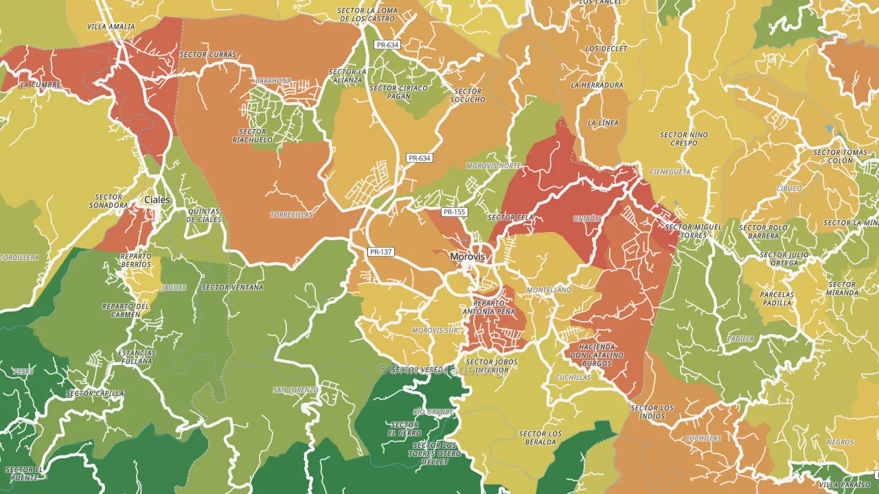 Morovis Municipio, PR Map of Burglary Rates