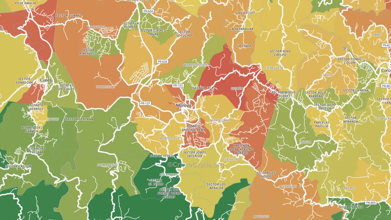 Morovis, PR Map of Burglary Rates