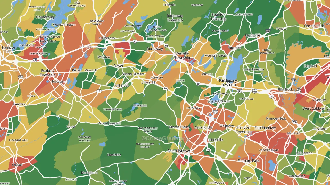 Morris County, NJ Map of Burglary Rates