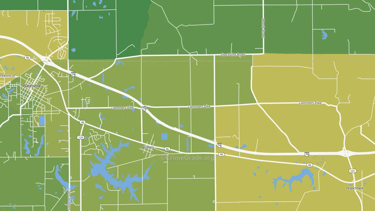 Morris, IN Map of Burglary Rates