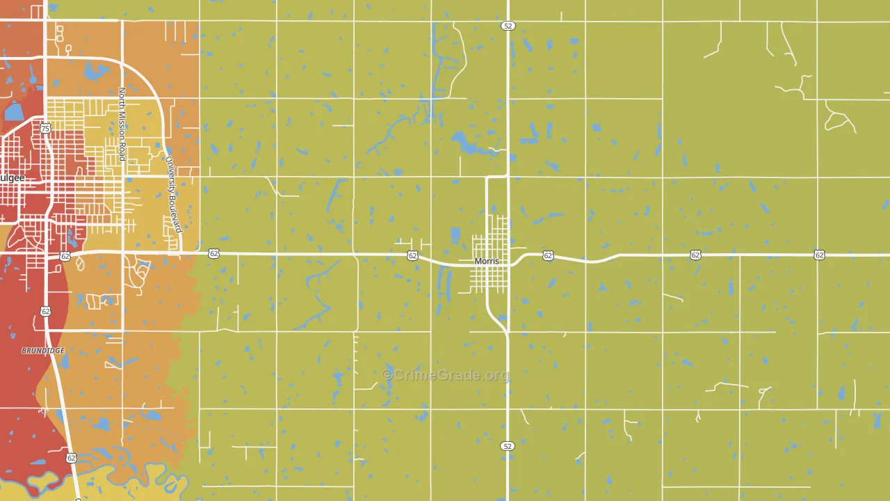 Morris, OK Map of Burglary Rates