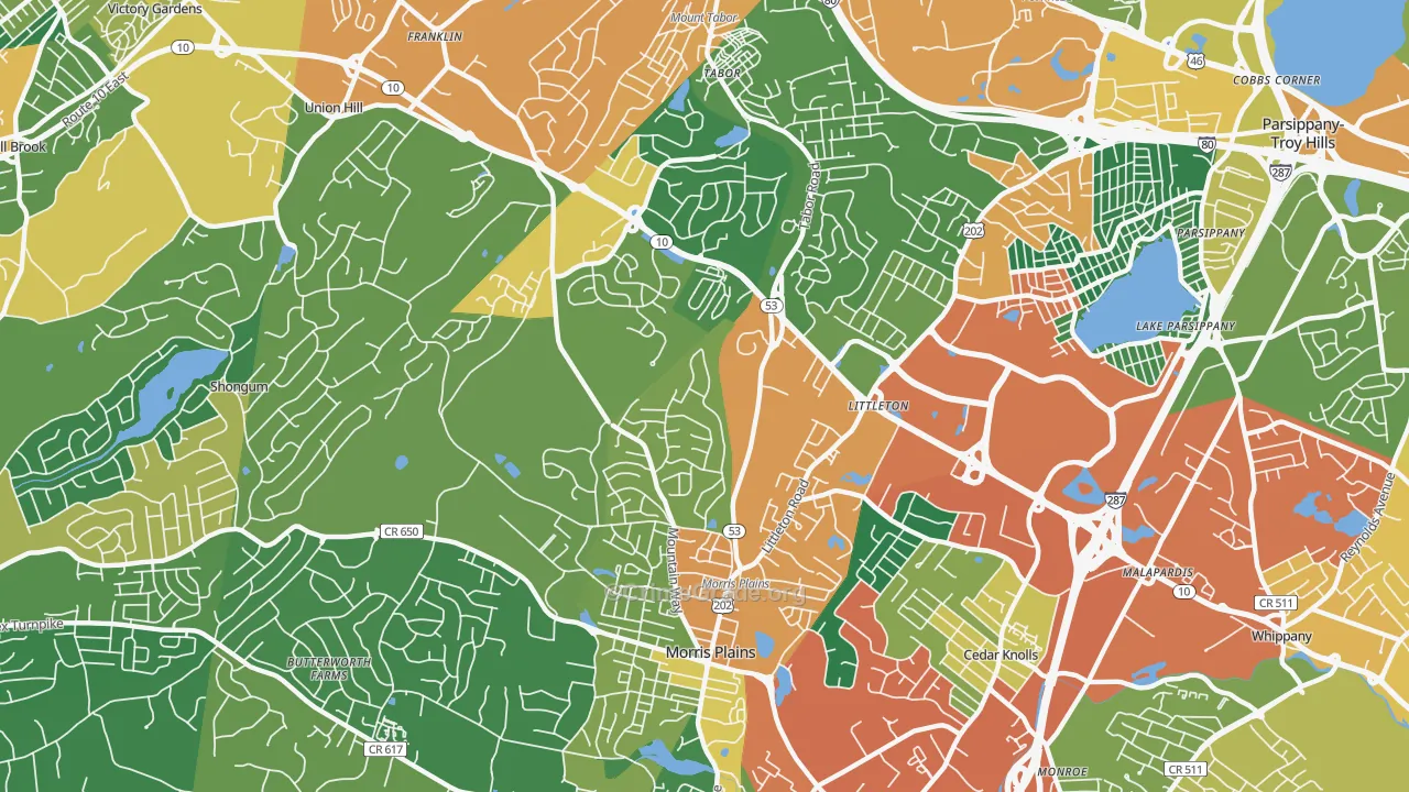 Morris Plains, NJ Map of Burglary Rates