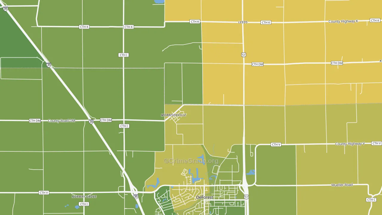 Morrisonville, WI Map of Burglary Rates