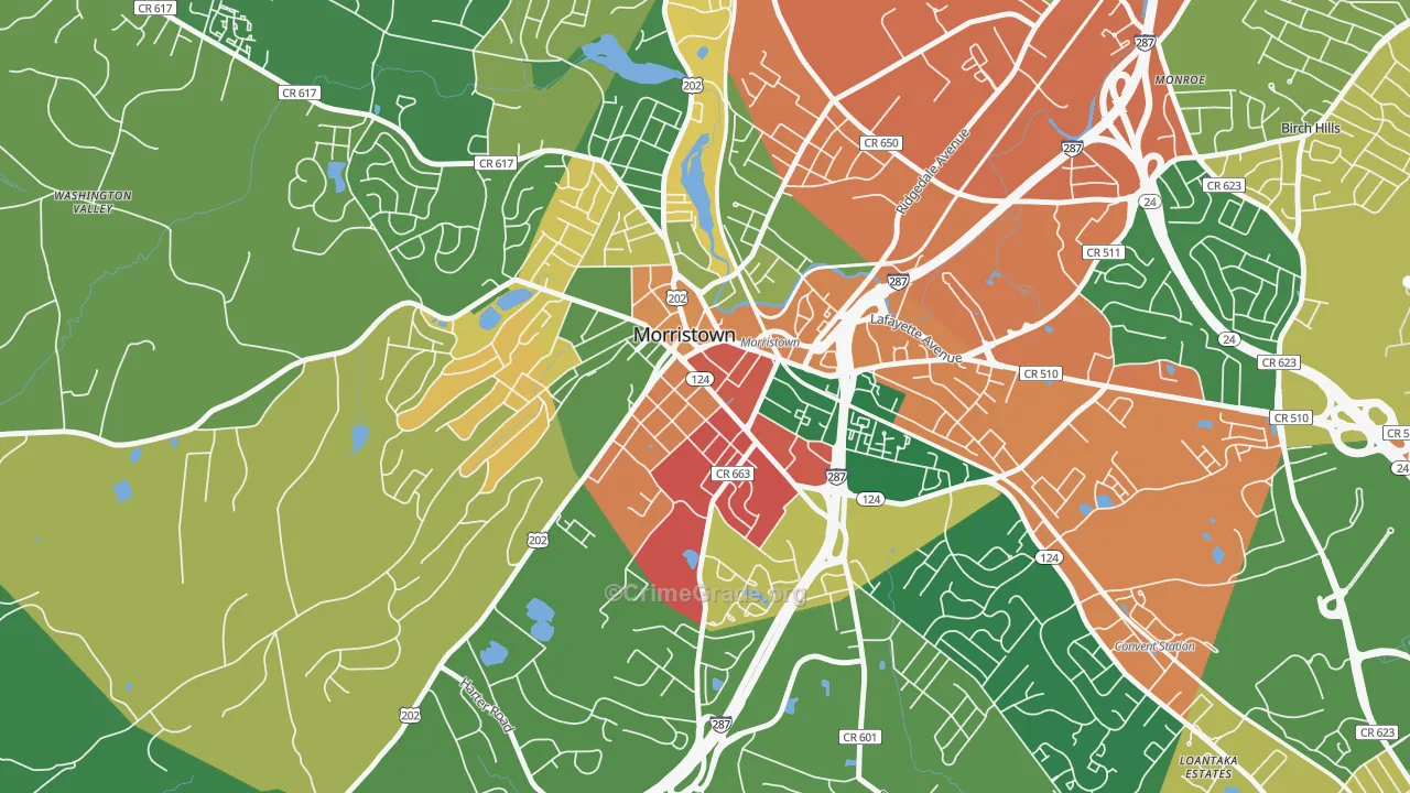 Morristown Historic District, Morristown, NJ Map of Burglary Rates