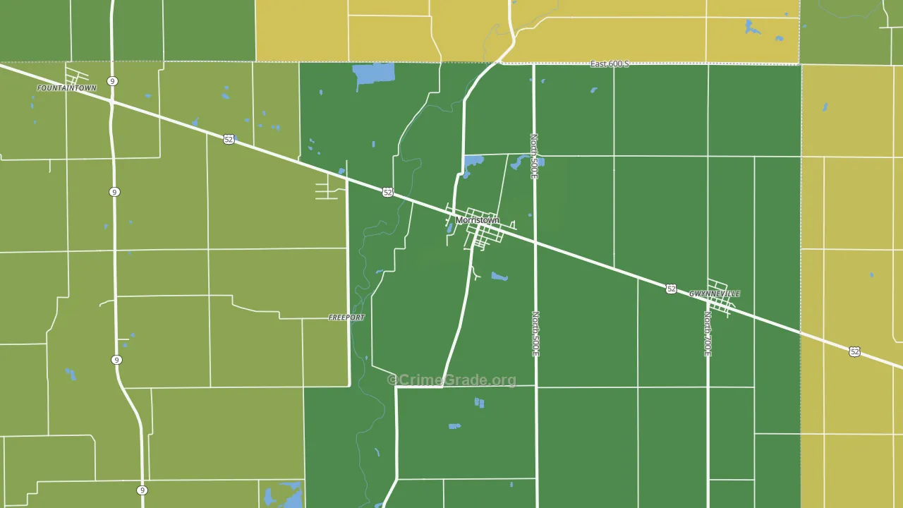 Morristown, IN Map of Burglary Rates
