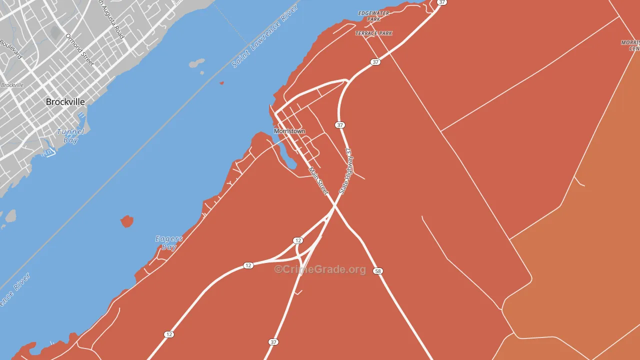 Morristown, NY Map of Burglary Rates