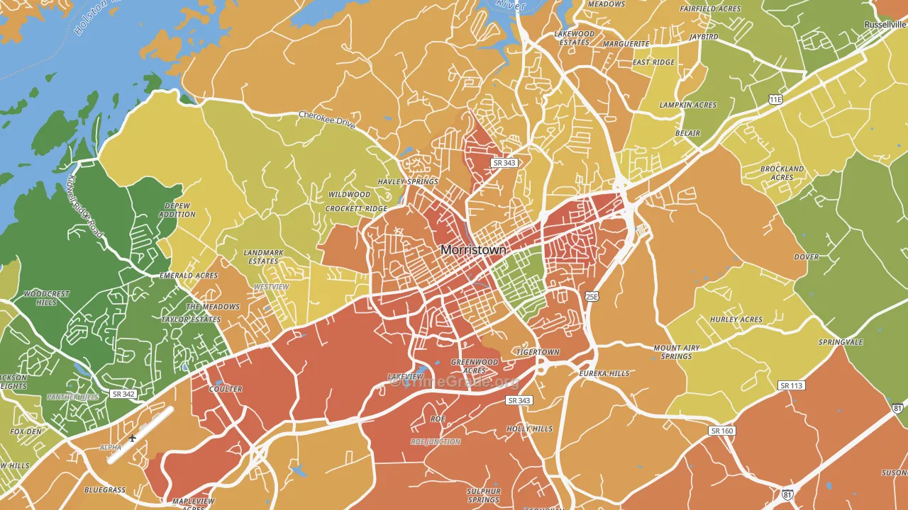 Morristown, TN Map of Burglary Rates