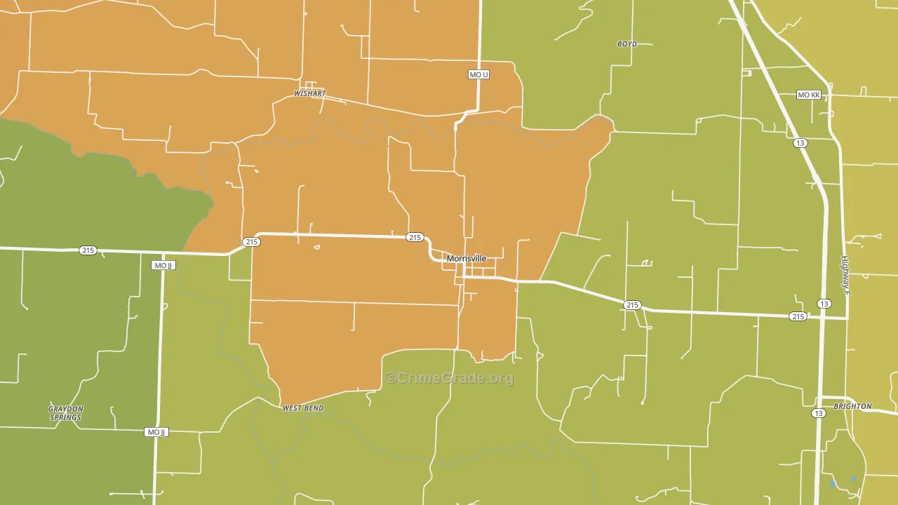 Morrisville, MO Map of Burglary Rates