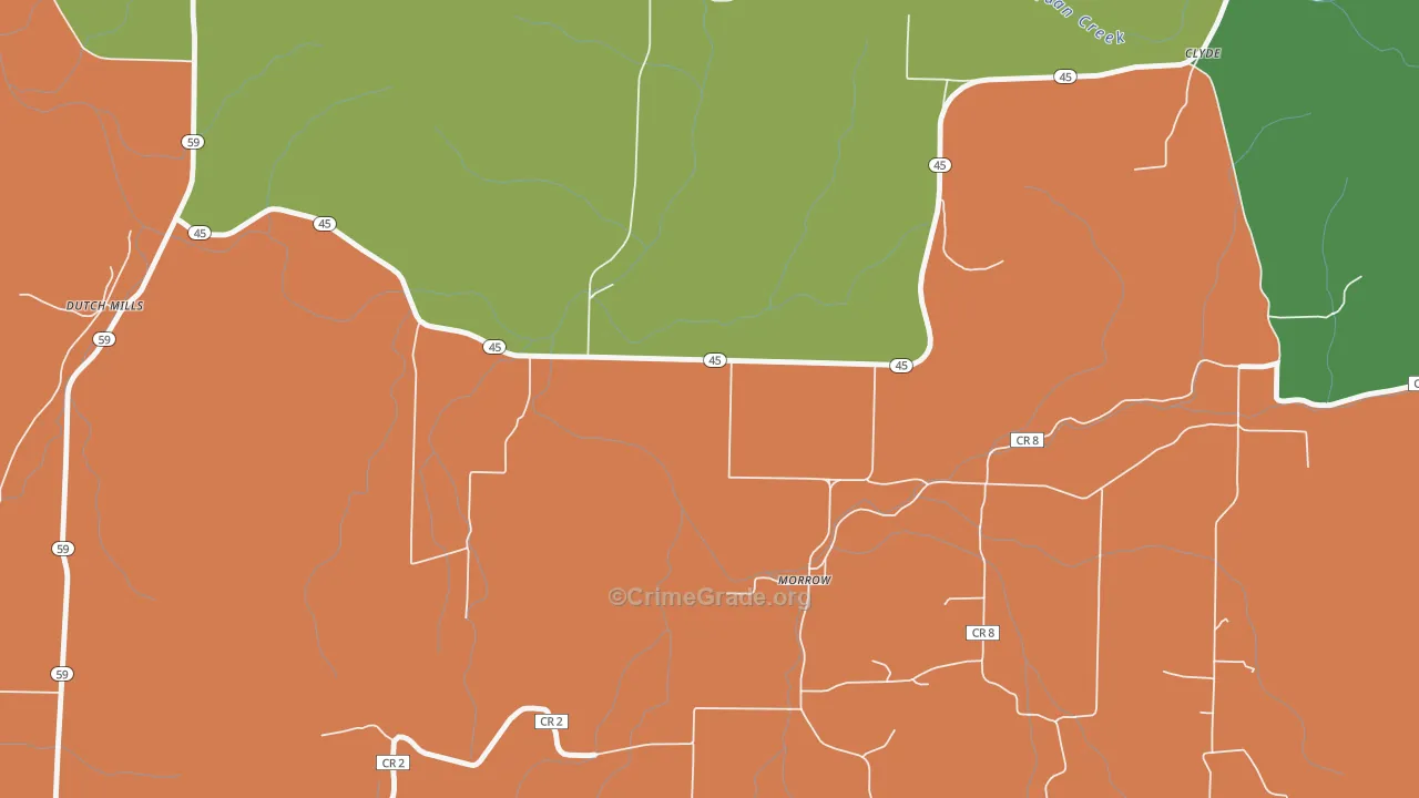 Morrow, AR Map of Burglary Rates