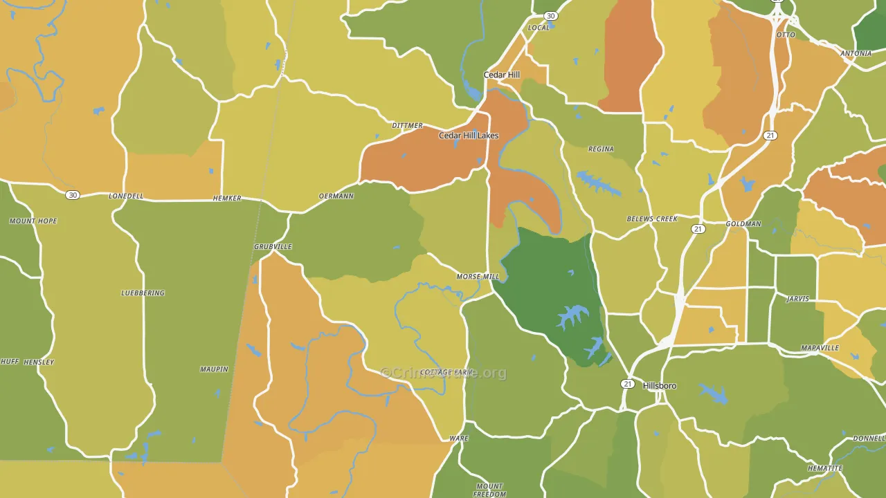 Morse Mill, MO Map of Burglary Rates