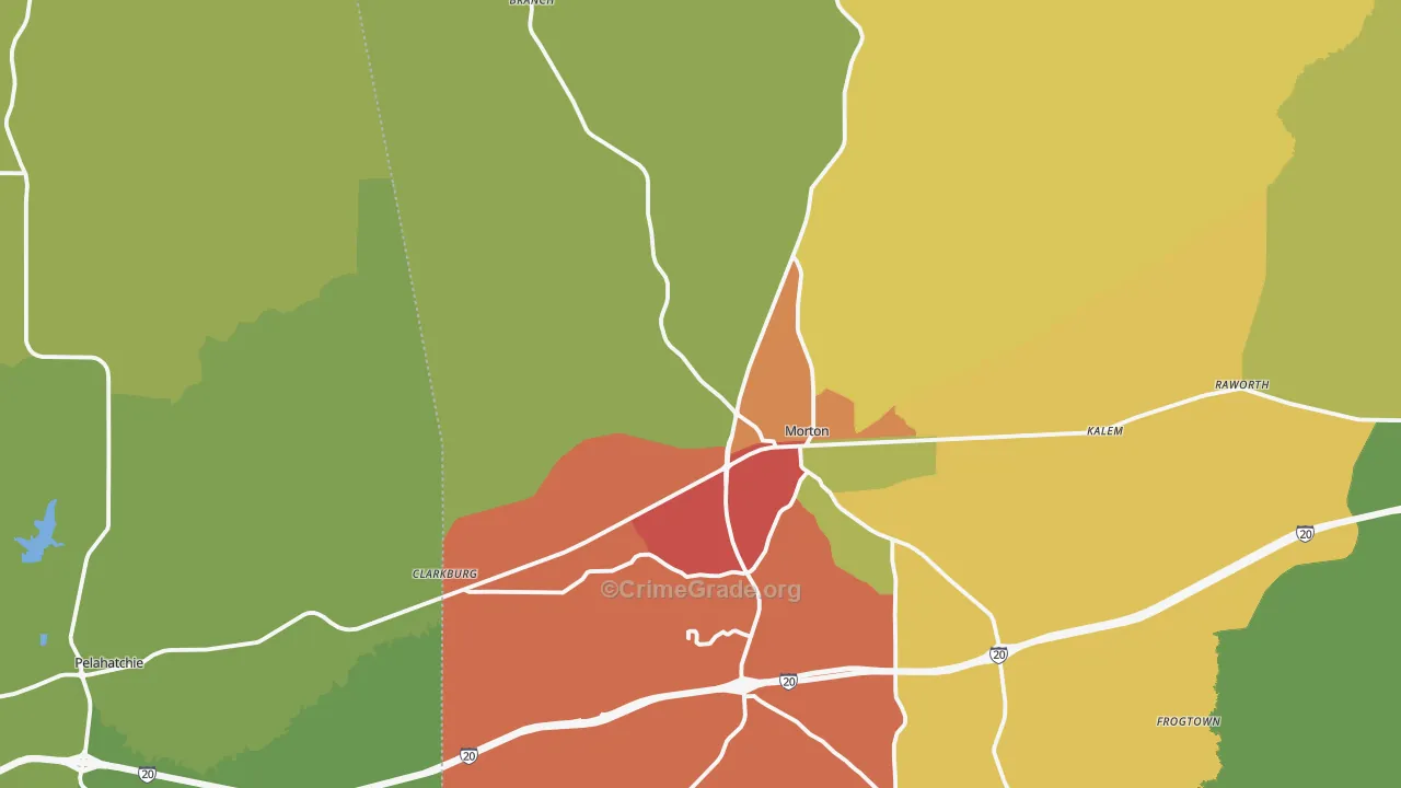 Morton, MS Map of Burglary Rates