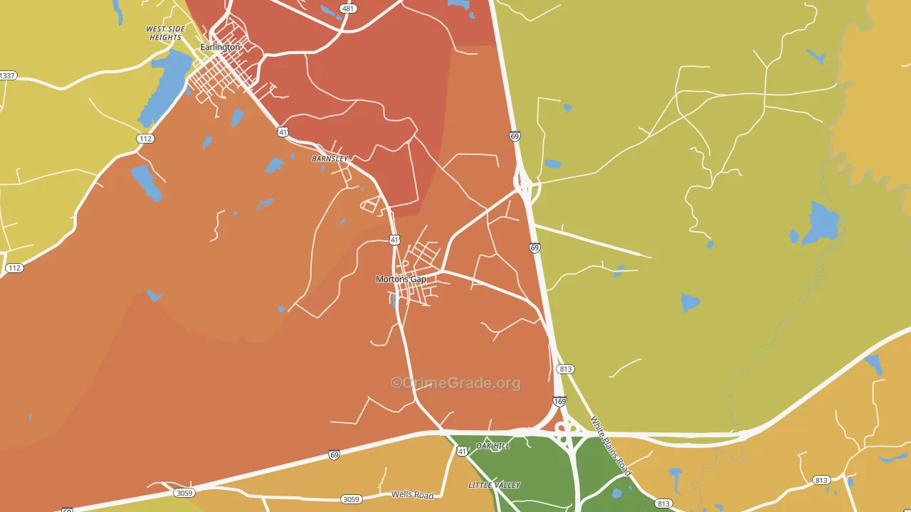 Mortons Gap, KY Map of Burglary Rates