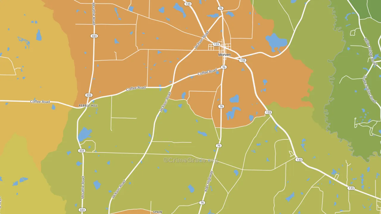 Morven, GA Map of Burglary Rates
