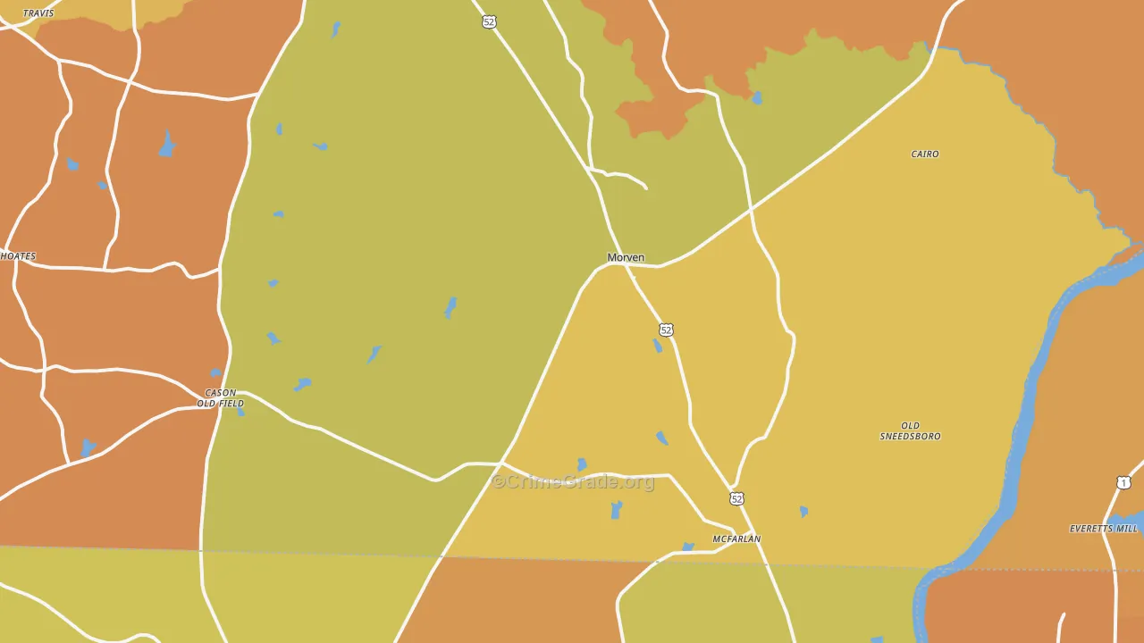 Morven, NC Map of Burglary Rates