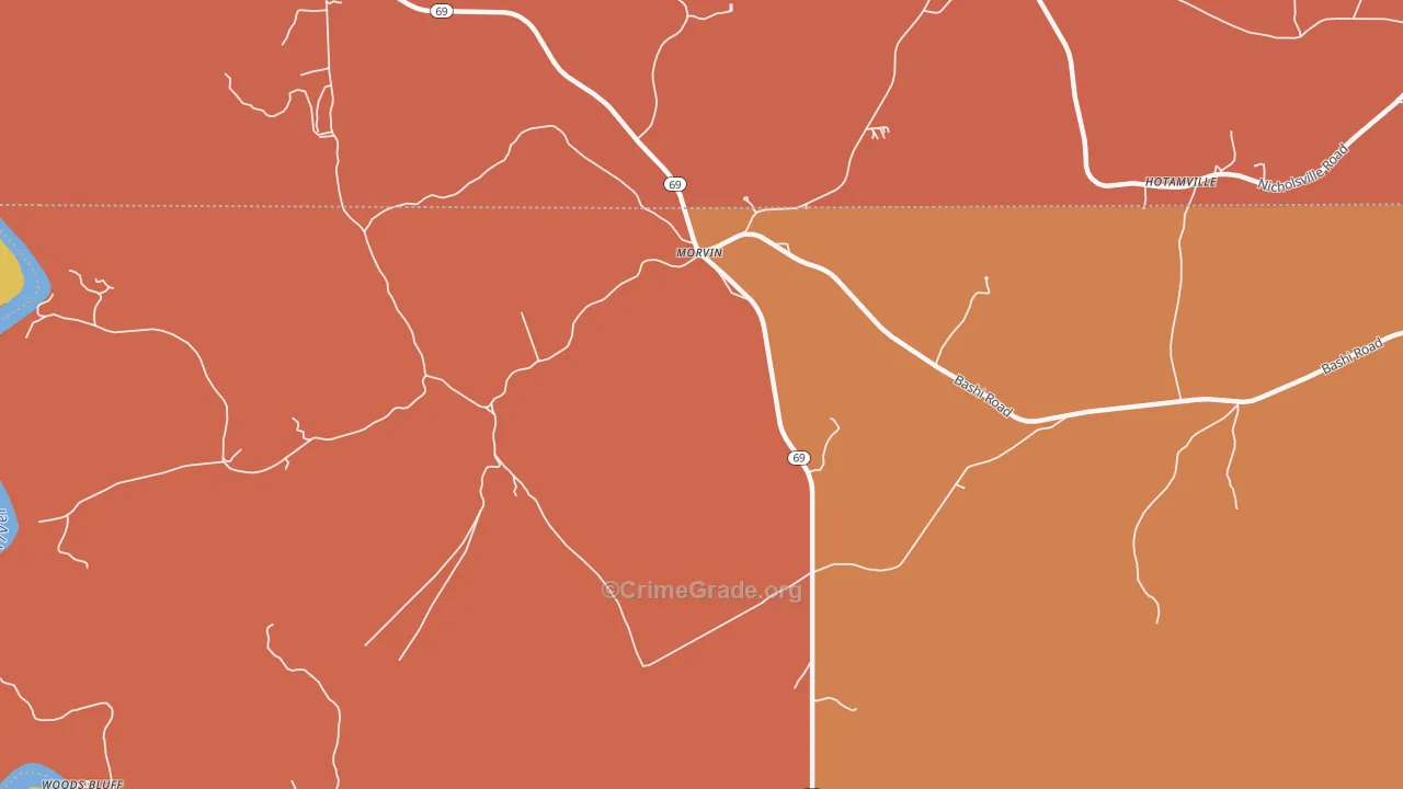 Morvin, AL Map of Burglary Rates