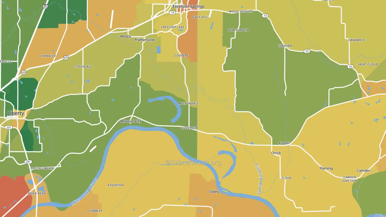 Mosby, MO Map of Burglary Rates