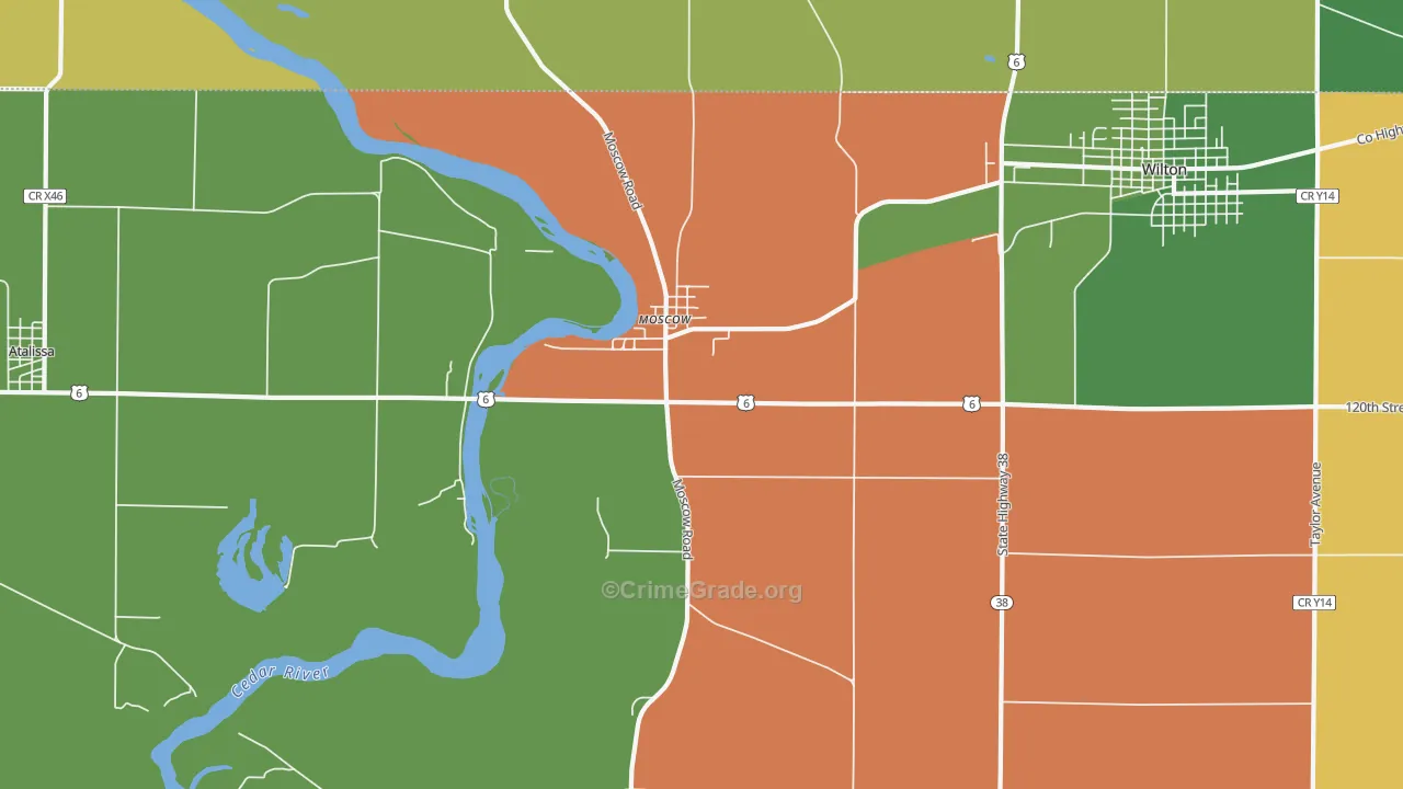 Moscow, IA Map of Burglary Rates