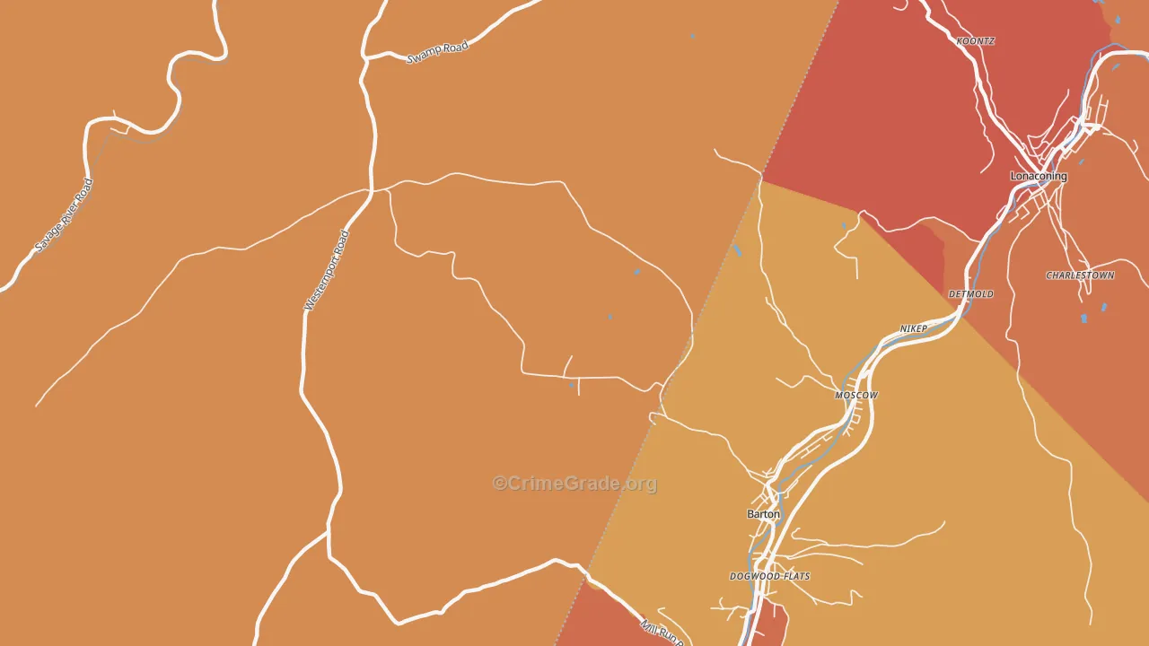 Moscow, MD Map of Burglary Rates