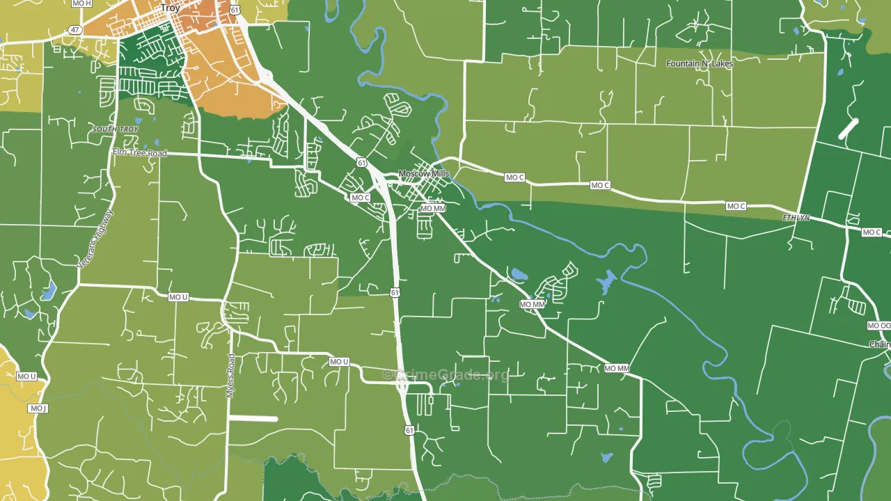 Moscow Mills, MO Map of Burglary Rates