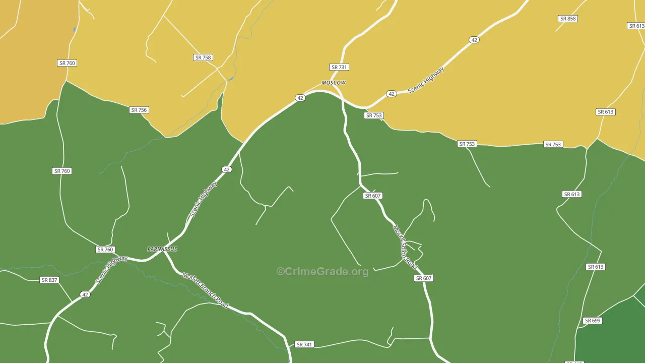 Moscow, VA Map of Burglary Rates