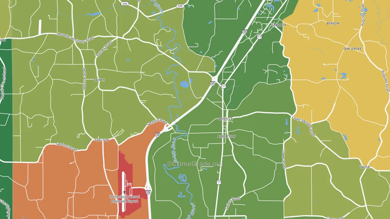 Moselle, MS Map of Burglary Rates