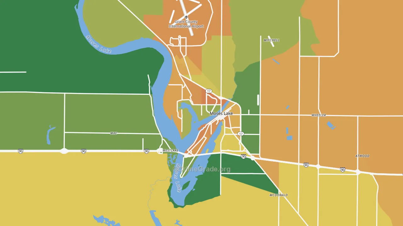 Moses Lake, WA Map of Burglary Rates