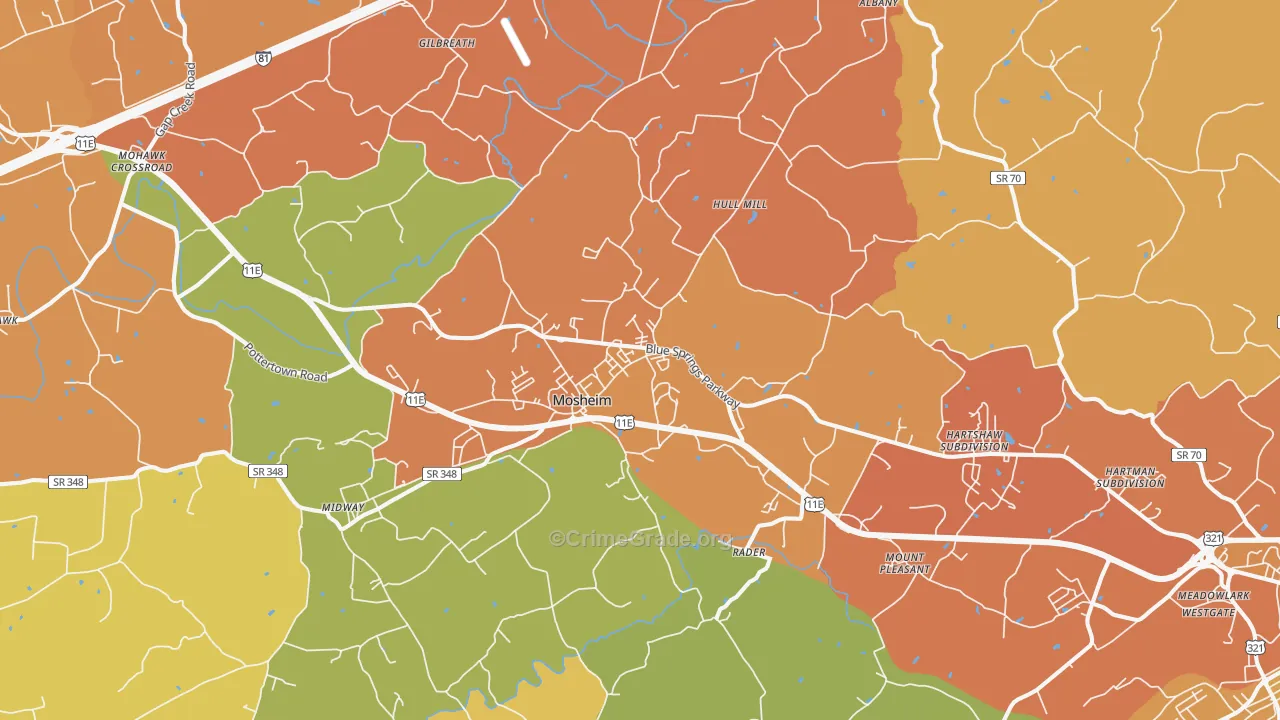 Mosheim, TN Map of Burglary Rates