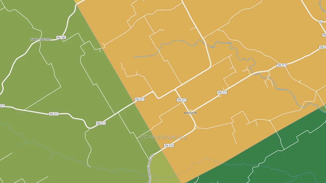 Mosheim, TX Map of Burglary Rates
