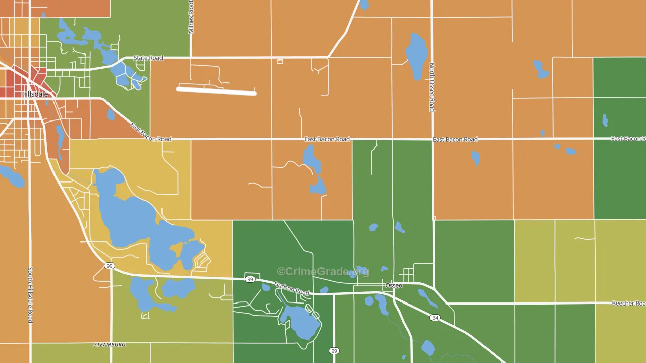 Mosherville, MI Map of Burglary Rates