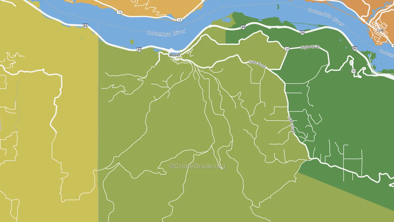 Mosier, OR Map of Burglary Rates
