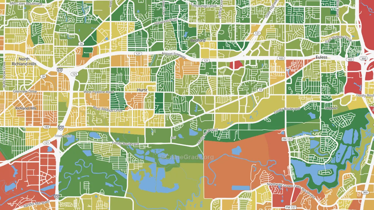 Mosier Valley, Euless, TX Map of Burglary Rates