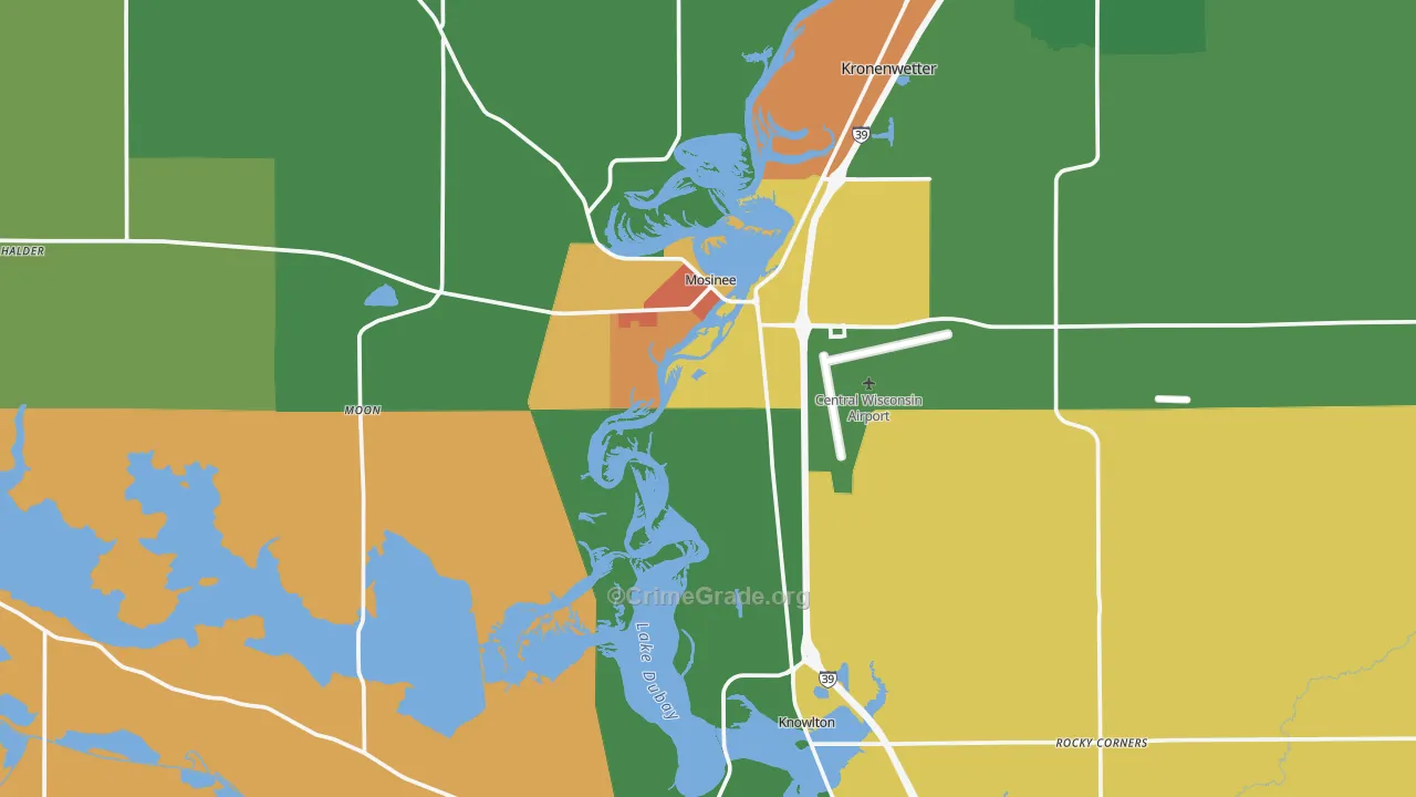 Mosinee, WI Map of Burglary Rates