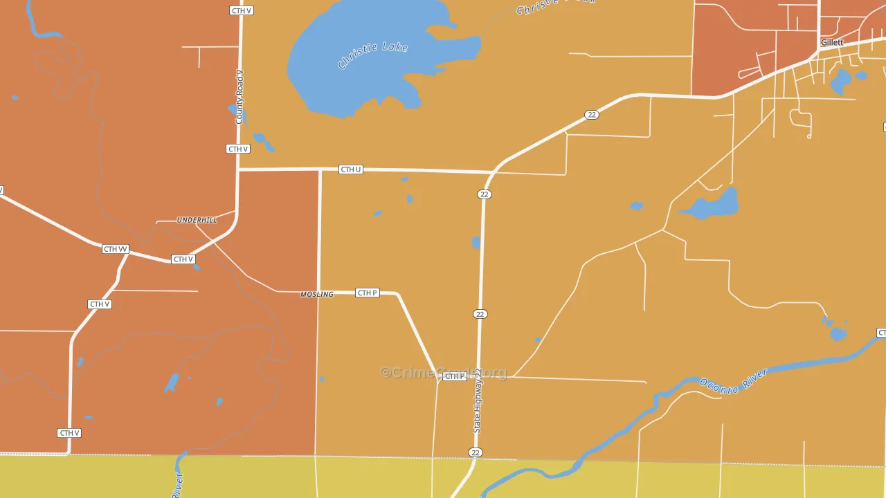 Mosling, WI Map of Burglary Rates