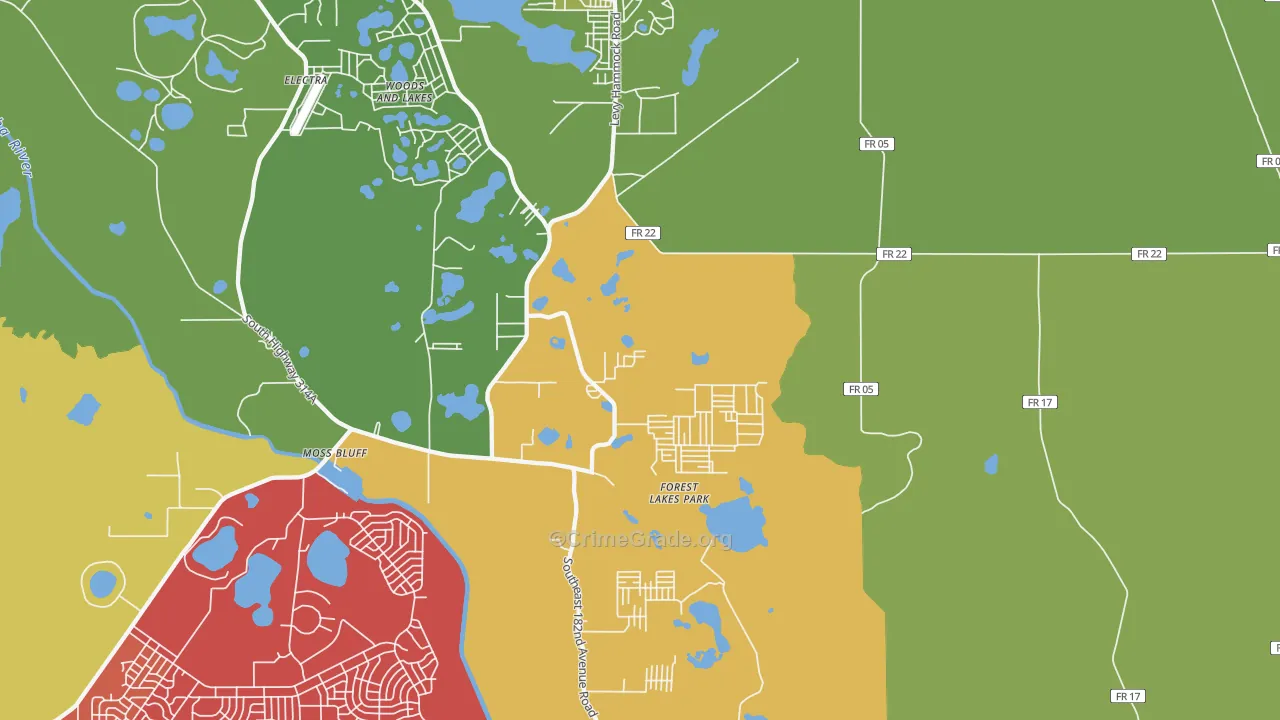 Moss Bluff, FL Map of Burglary Rates