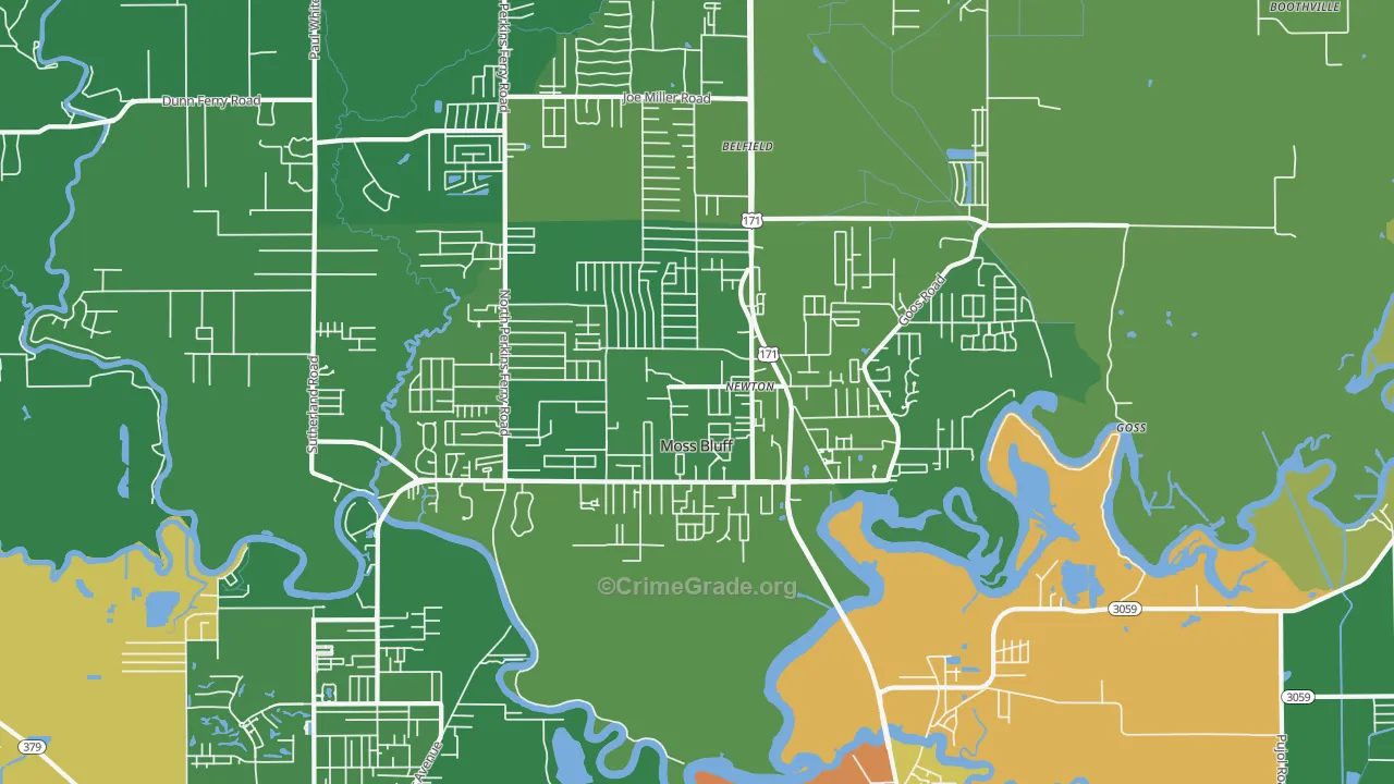 Moss Bluff, LA Map of Burglary Rates