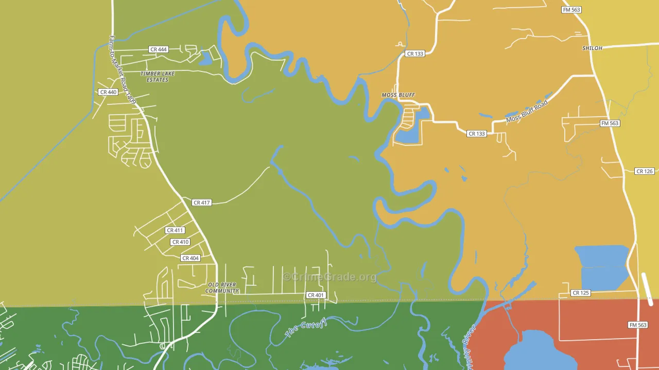 Moss Bluff, TX Map of Burglary Rates