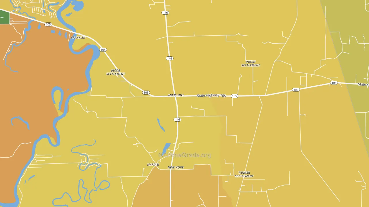 Moss Hill, TX Map of Burglary Rates