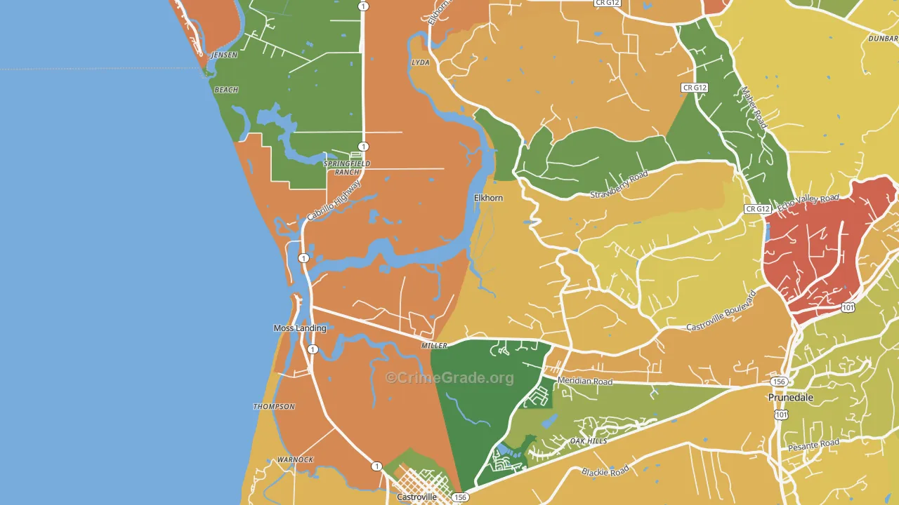 Moss Landing, CA Map of Burglary Rates