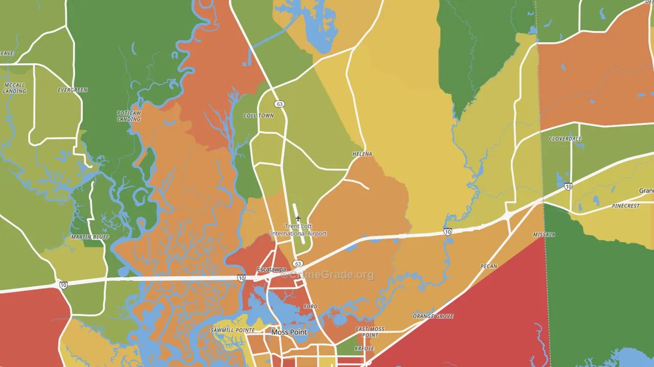 Moss Point, MS Map of Burglary Rates