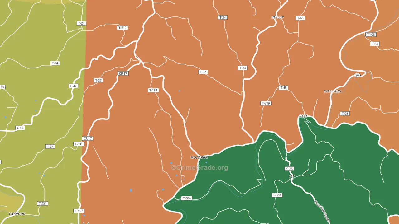 Moss Run, OH Map of Burglary Rates