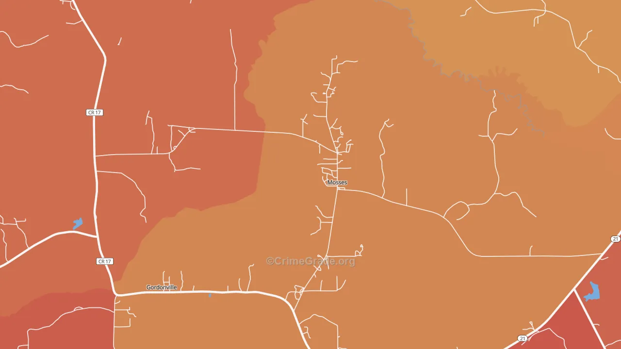 Mosses, AL Map of Burglary Rates