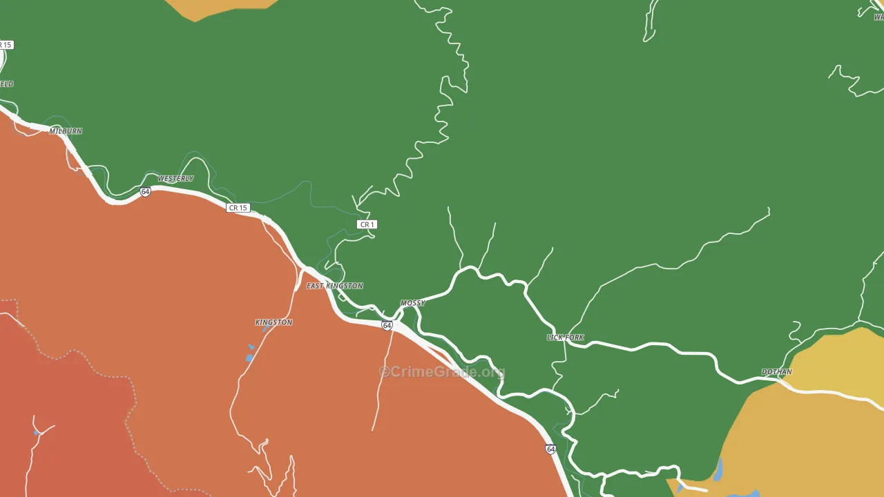 Mossy, WV Map of Burglary Rates