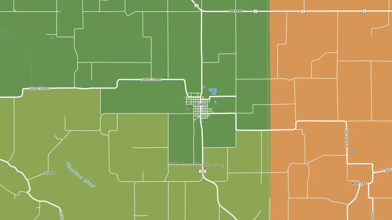 Moulton, IA Map of Burglary Rates