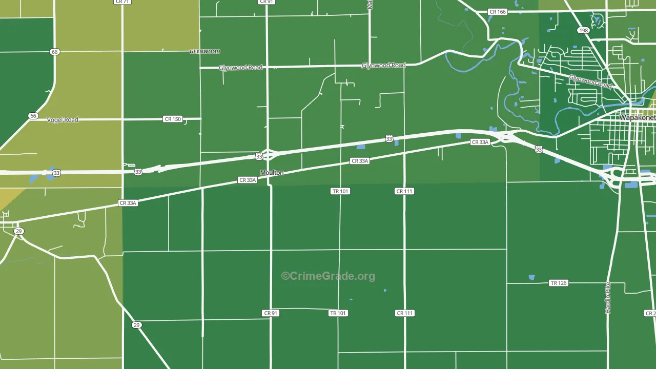 Moulton, OH Map of Burglary Rates